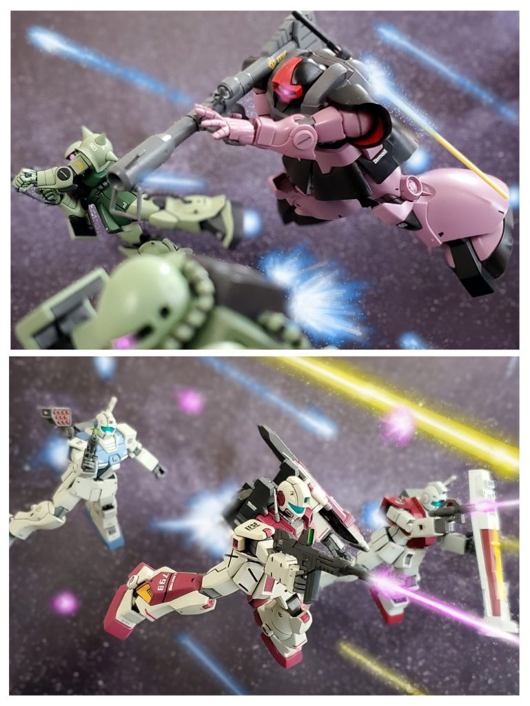 両軍のMS部隊がついに激突‼️Aチームに組み込まれた高機動特化中隊は大規模なMS戦に突入する💥これまでの小部隊による戦闘と違い戦場は混戦を極めていた。その中でシイコ少尉のブラッドラインは最前線に立ち次々に敵を蹴散らしていく。ジオン兵は荒れ狂う『血染め魔女🧙‍♀️』の姿に戦慄し恐怖していた…。