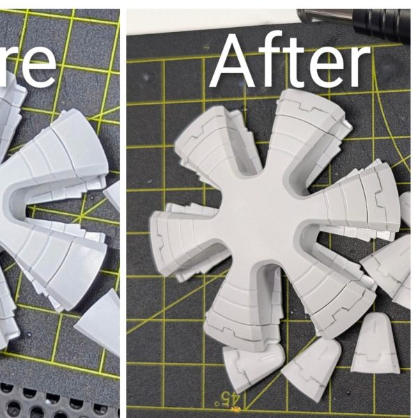 休日の作業として残ってたシールドの400番ヤスリがけ作業が終了し、これで全身の400番終了しました✨️そしてGeminiで線画にしていたギャンへのスジ彫り予定をそのまま本体に下書きする作業も進めました✨️平面の計画がきちんと立体になっていく様子はやってて気持ちが良かったです☺️作業動画はXになります!次はいよいよ掘っていきます!（1枚目）