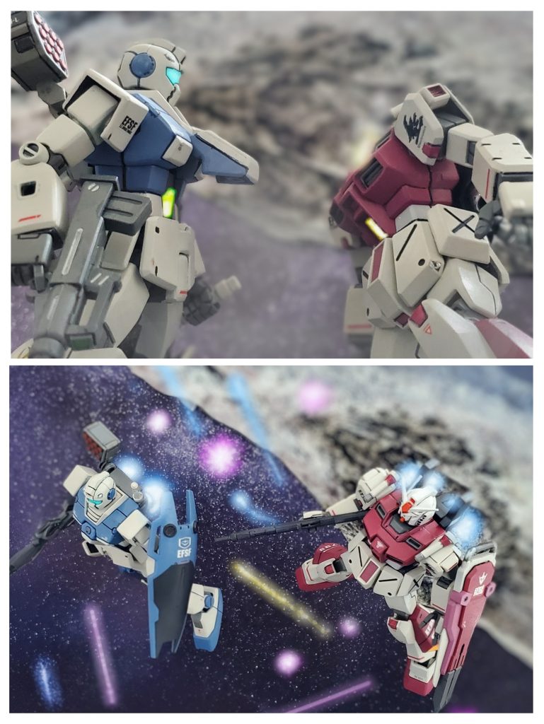 戦闘が終了しブラッドラインに機体を寄せるスガイ中尉。ハッチを開け、シイコ少尉に呼び掛ける。『無事で良かったシイコ少尉。もう無茶はするな』『本当にごめんなさい…。心配かけて…😢』シイコ少尉の無事な姿を見てホッとするスガイ中尉に部隊の面々がチャチャをいれる。『どさくさに紛れて告白してましたよね中尉🤭』『惚れた女とか言ってましたし🤣』『分りやすいからみんな知ってましたけどね🤣』部下にからかわれ慌てるスガイ中尉。その姿を見てキョトンとするシイコ少尉👀💦『ゴメンなさい💦私、気づいてなかった…🤭💦』鈍そうだと思ったが、自分の好意の気持ちがやはり伝わってなかったかと、ガックリするスガイ中尉であった…。E-25宙域での戦闘以降、無謀な戦い方をしなくなったシイコ少尉のブラッドラインは『血染めの魔女』の異名を返上。魔法を使かったかのような戦い方をする『魔女』とだけ呼ばれるようになる。そして宇宙世紀0079年12月31日、高機動特化中隊は一年戦争最大の激戦区ア・バオア・クー海戦に参加するのであった……💫以上、私の妄想イメージによるジム・ブラッドラインと向こうの世界からお連れしたキャラクターの皆さんの活躍ぶりでした~🙌🎵