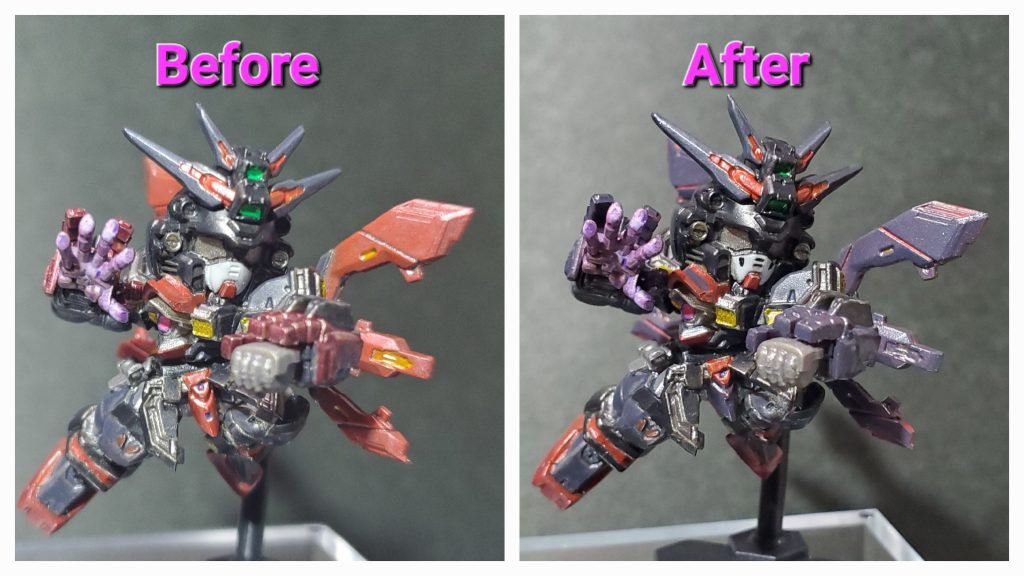 マスターガンダム風味で塗ってたら( あれ?これゼクスが乗ってない?) 思いのほかエピオン感が滲み出てきたので赤成分を減らしました。石破天驚拳っぽい掌パーツは以前作ったデビルガンダムからUVレジンとかで複製しました