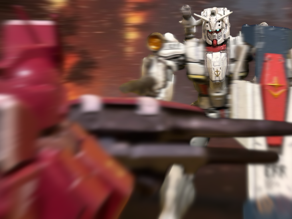 「待て!」 ジンは追い縋ろうとするが、白い、骸骨のようなガンダムが行く手を阻んだ。「邪魔だ!」 力づくで突破しようと試みるが、絶妙な位置からライフルを撃ちかけては離れ、また近づきと、巧みに邪魔をする。派手な動きではないが、合理的で、粘り強い堅実さを感じさせる。面白みもない上に、対峙すると、ただただ苛立ちを煽られるようだった。『行かせない!』 連邦制の