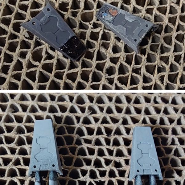 今日の、ガンプライフ…“今が全てじゃない。何度だって、生まれ変わるの”足の爪先裏の、肉抜き穴埋めを実施…普段ならエポキシパテを詰め込むところですが、スピードと効率、完成度を兼ね合わせた新たな方法を模索中。切り出した後のランナー片を緩く詰めて、瞬間接着剤で固定。硬化スプレーで一度固めた後、更に瞬間接着剤と硬化スプレーで隙間を埋めて固める。その後はパテで埋めるのと同じ。削って均して、捨てサフで出来栄えを確認し、不足があれば瞬間接着剤で埋めて削って均して、再度捨てサフで出来栄えを見て…出来上がり。塗装の下地に黒サフを吹いて、本塗装に行ってきます。（2枚目）