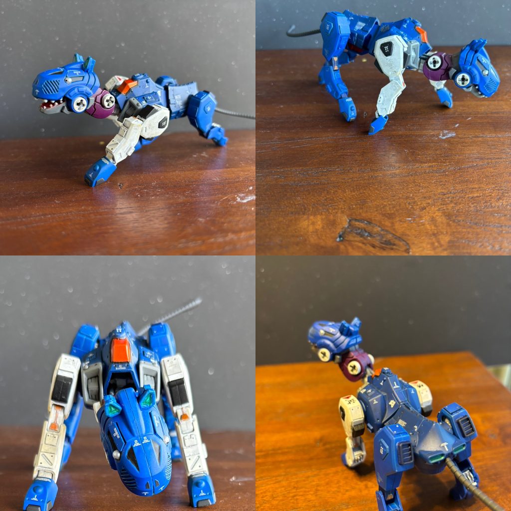 グフのヒートロッド(テールロッド)、カスタムパーツ・デカール、プラ板・棒などでカッコよく？。アッカム試作零号機:ゴムマット社製ジャンプ性能に優れ近接戦闘用に特化したが操縦難度が高い。※デジラマ拒否されました笑犬というより齧歯類感が… 