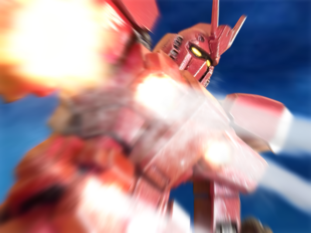 　眼前に地表が迫る。高度500mまで降下すると、右肩にマウントしていたバズーカと、機体各所のマイクロミサイルを手当たり次第にばら撒いた。闇の森に上がった火の手が、一瞬、周囲を明るく照らす。地表からも、敵が応戦してくる火線が伸びてくる。ジンは素早く機体を滑らせ、砲撃をかわしながら、スキージャンパーのように着地する。機体の推力と重みに、地面が抉れる。