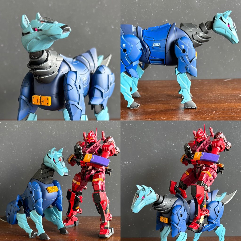 顔に2mmプラ角棒✖️2で4mm(一部5mm)広げてカスタムパーツで首の可動域も広げて仕上げました。※胴体パッカーンで量産型ゲルグとの連携もできます。