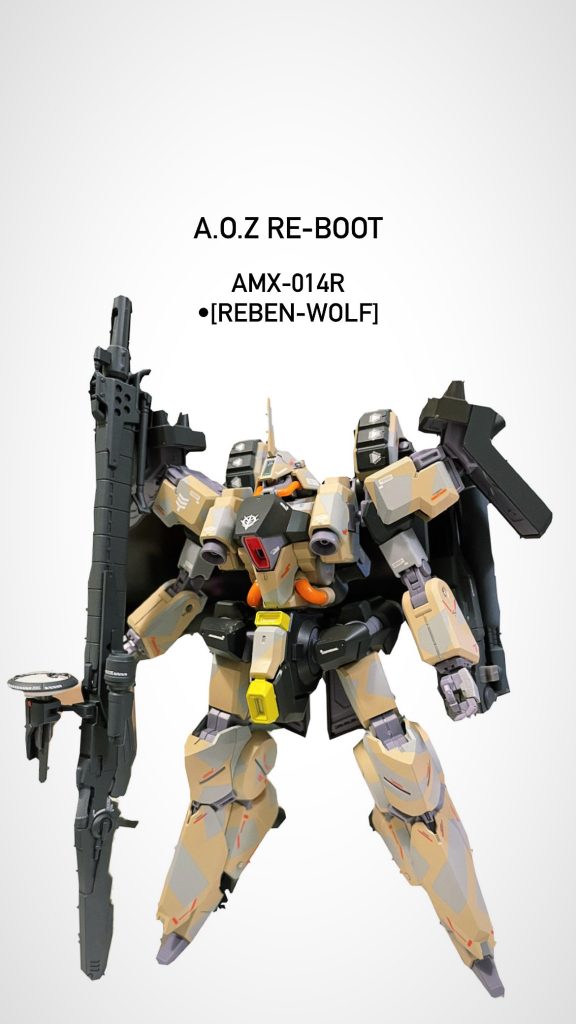 今回は外部フレームのみ塗装しています。おそらくデザインからして宇宙用のMSだと思うのですがなんかこの無骨さが砂漠なんかで戦って欲しいなと思いデザートカラーにしました