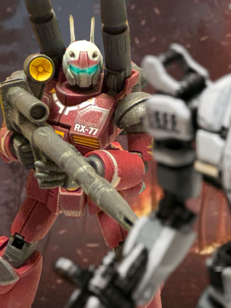 「来ます……!」 ミヤギは、前方から、邪悪な意志が迫るのを、はっきりと感じ取った。 ヘントも、さすがに感じたらしい。ミヤギの機体を庇うように半歩、ガンダムを前に出した。 暗闇の中、ミヤギは、照準を絞ると、眼前に稲妻が走った。「右から……2機です!」『伍長、信号弾をあげろ!ミヤギ少尉の掩護もだ!』ミヤギが感知した右翼の方向、ヘントが、即座に機体を進める。そちらの近くにはイギーの小隊も進んでいる。信号弾に気付けば、挟み撃ちにできる。 ミヤギは、正面のプレッシャーに備える