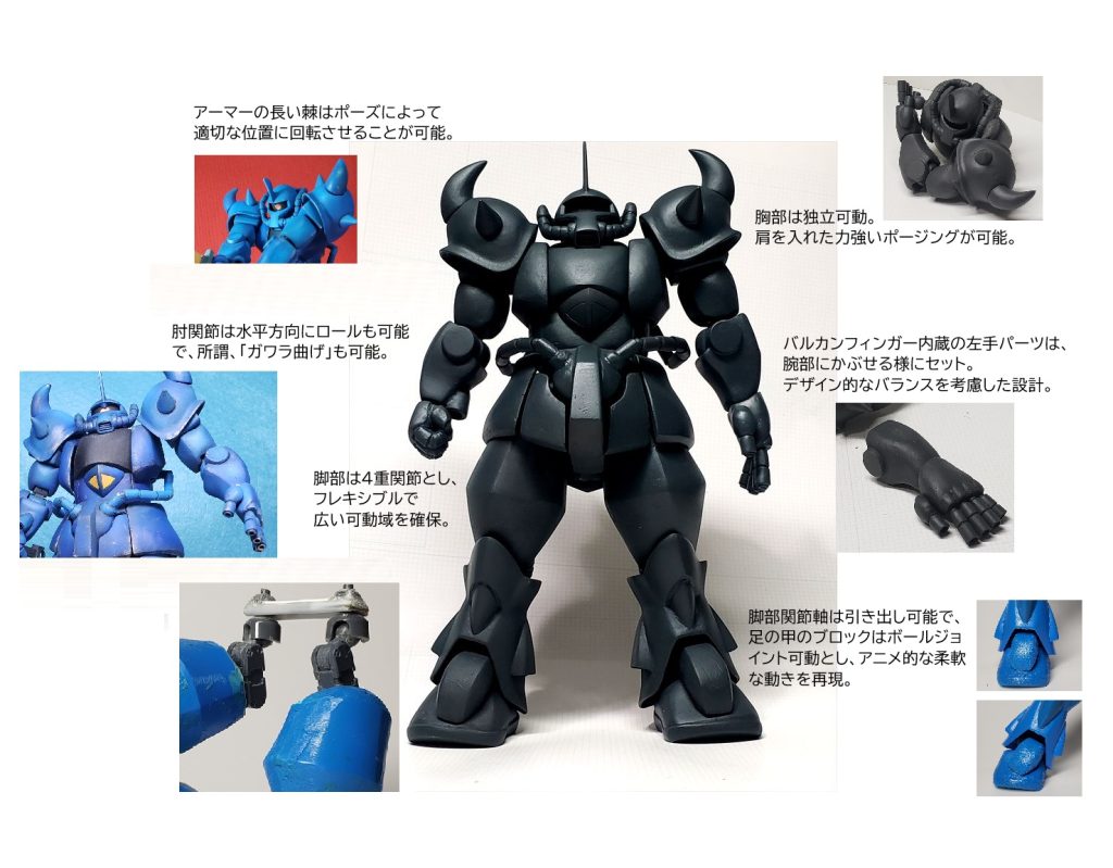 先回投稿した＜フル可動1/100 グフ 【アニメ劇中フォルム徹底再現版】 ※旧キット1/100 グフ使用＞の詳細解説版です＾＾ アニメのグフを完全再現可能とするため、可動とフォルム全てにこだわって仕上げました(^O^)どうぞお楽しみくださいませ。。。。