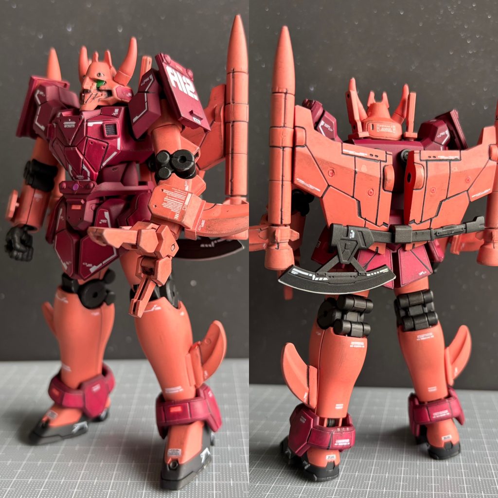 背部・左手は30mm、頭や腕、足のトゲトゲは100均ブロックなどで強化改良型風に近づけてみました。※ヘッドチェンジはまたあらためて投稿しますm(__)m