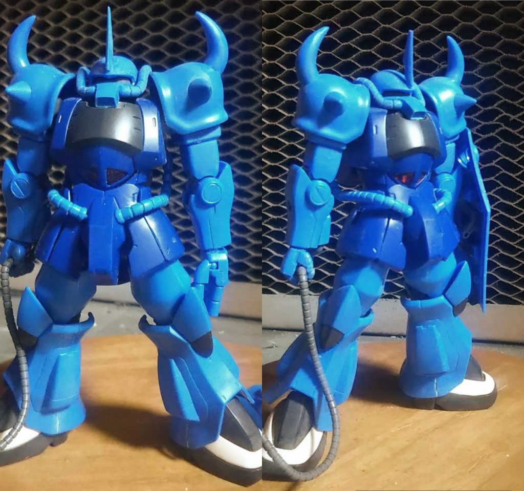 脚は膝関節内部パーツを削りこみ　膝アーマーと腿がくっつく感じに足はまるまるHGUC F2ザクに変更!!