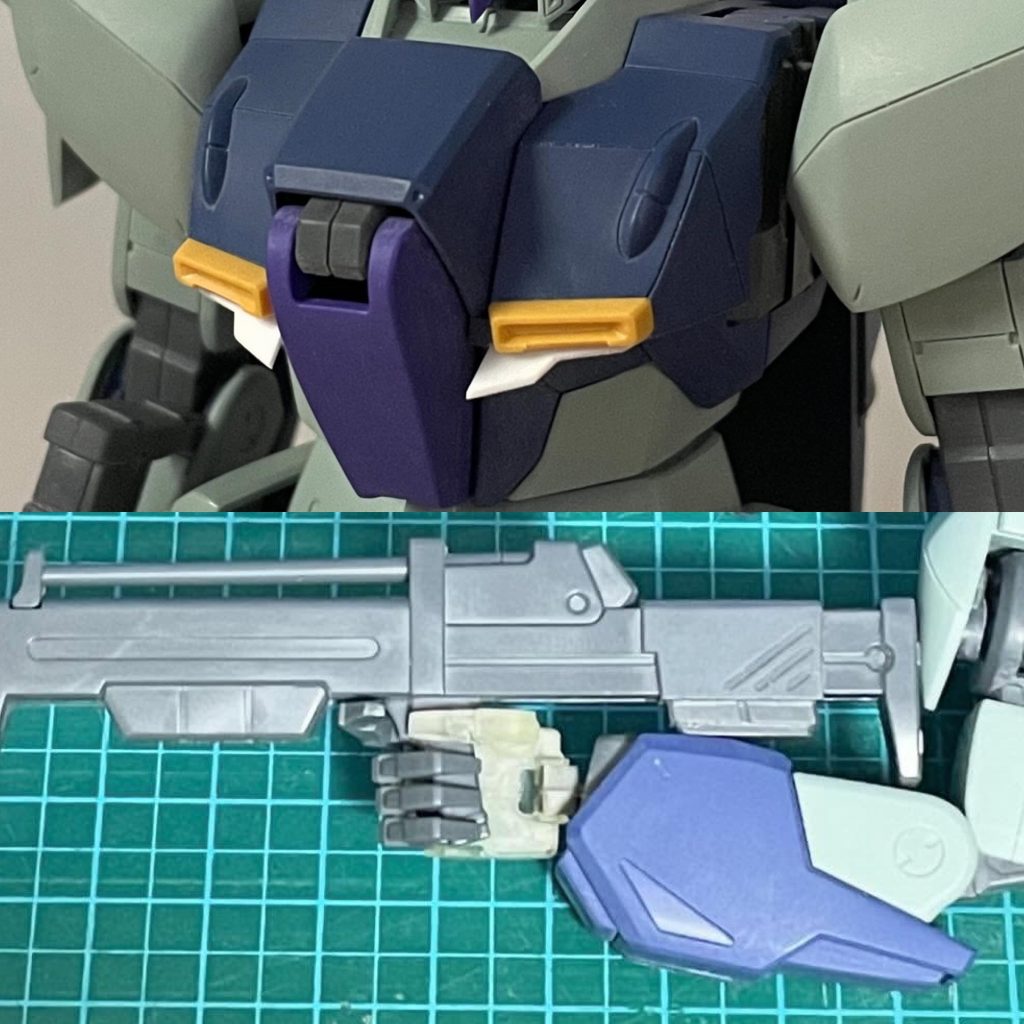 胸部ダクト下フィン新造素組みジャンクを買ったので右手が欠品。左手を複製して切断、組換えて右手を作成。