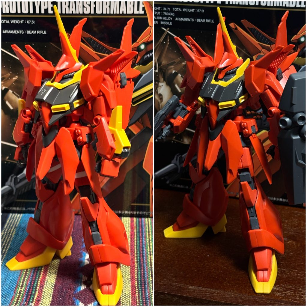 延長前後の比較です。ポーズの意識もあるので明確にとは言えないのですが、星型(五芒星⭐︎)のようなシルエットが、縦長の逆三角形のようになりました。 プラ板の処理が甘い部分はありましたが(のちにサフを吹いたところかなりガタガタになっていました)、延長自体は成功といって良い出来になりました。