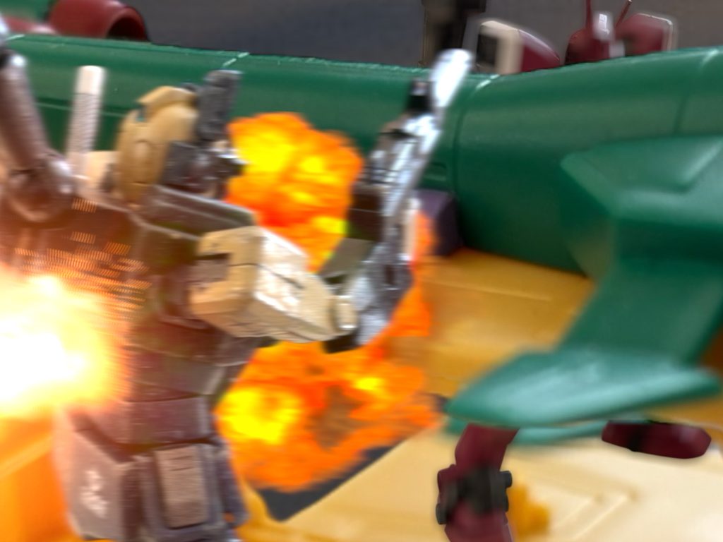 「やめろ!」 ジンが叫んだとき、サーベルの切っ先はジムの腹を深々と抉っていた。「あ……」爆散するジムと、ガンペリーを見ながら機体を宙に浮かせる。ジンは一瞬正気に帰る。だが、もう後戻りはできない。俺は、彼女を選んだのだ。