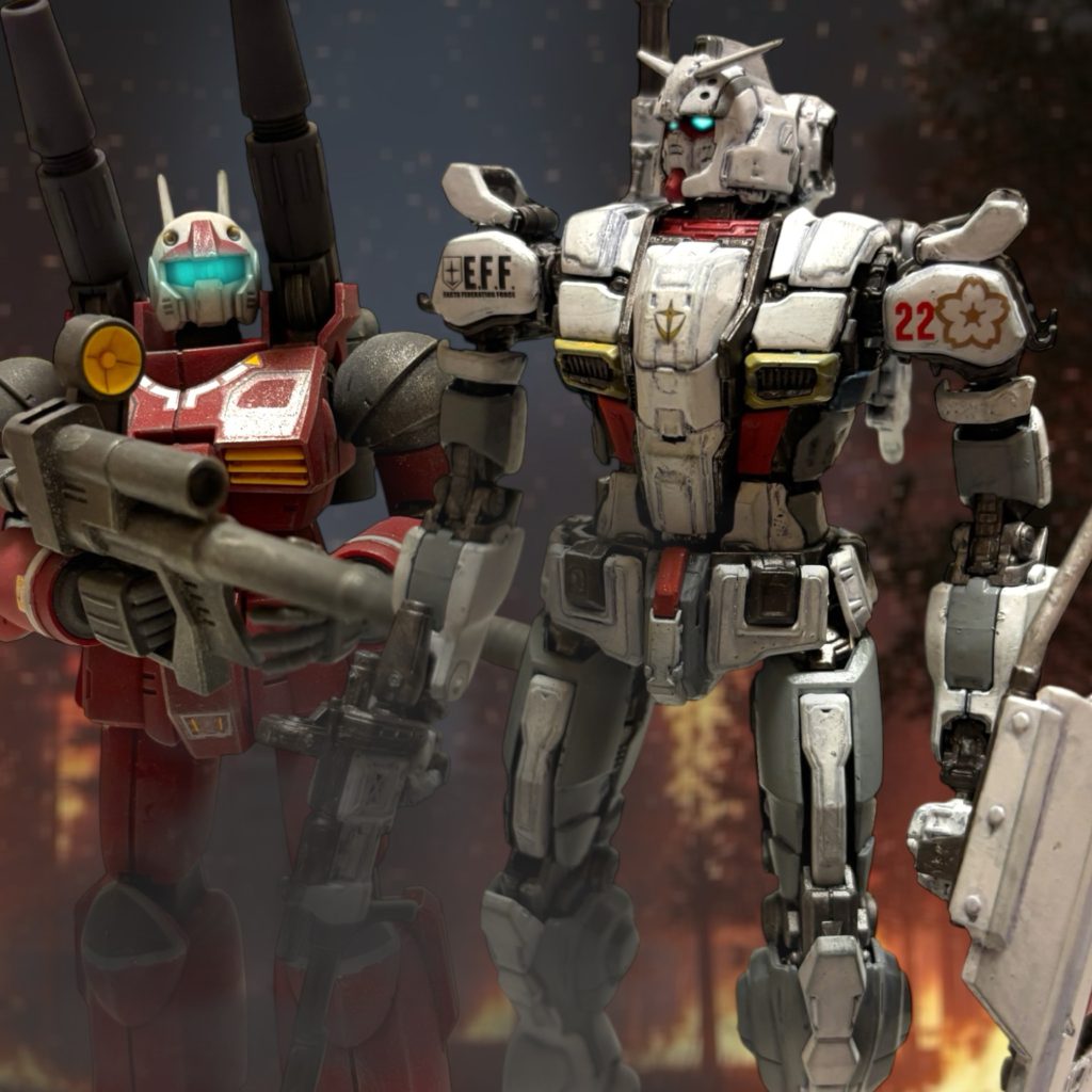 「代わりに、というわけではないが。」 我々の小隊が先行する、と、イギーに告げる。「60分後、E18地点で合流する。イギーの隊は2時、スコットの隊は10時に展開してから回り込んで来い。何かあれば互いに信号弾を上げて知らせよう。信号弾が上がったところには予定を押して集合だ。我々は行軍スピードを上げてこのまま直進する。」 了解、と各機が明瞭に答えた。 ミヤギは、乗機を改良型のジムからガンキャノンに戻していた。ヘントのガンダムと、ミヤギのガンキャノン。戦力としては、他の小隊を上回ることになるので、自分たちが突出するのが合理的だと判断した。ミヤギの探知力も、先鋒を務めるのに相応しいと言える。『久々の