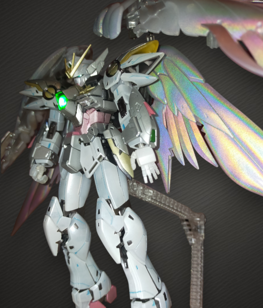 サイドショット。翼が虹色に輝く