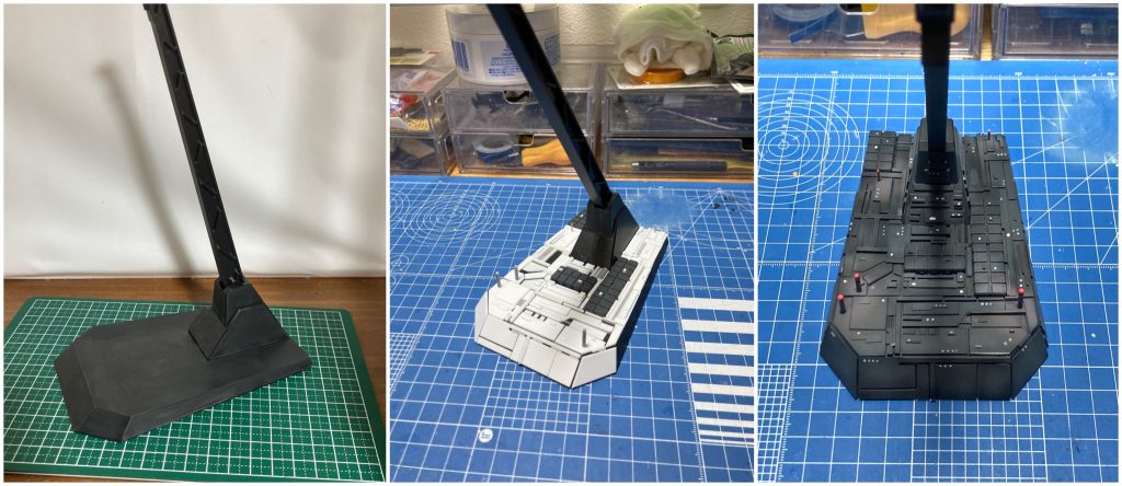 付属のディスプレイスタンドにプラ板を貼って塗装しました。