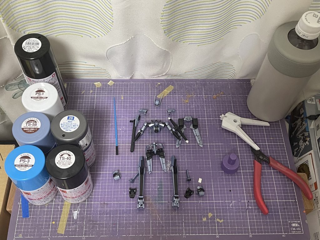 ➊仮組 フロント➋仮組 アフター➌塗装中➍トップロードかけ・艶消し➎トップロードかけ・光沢➏塗装完了＋使用した塗料