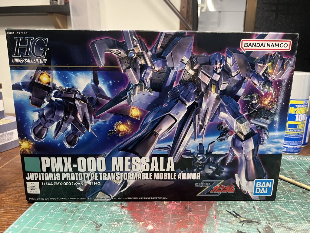 お世話になっております、中野と申します。今回はパプテマス様が初登場した時の機体、メッサーラです。その後はサラ、レコア…と自分の唾をつけた女にはとりあえず乗せさせたろくでもない機体です。特別語ることも無いので早速作っていきましょう