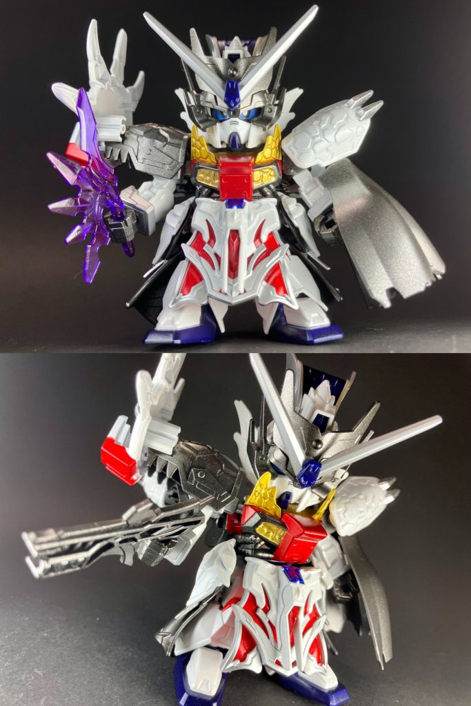 【策謀深長ドラグーンストライカー】ラクヨウの研究機関で開発された賈詡専用の高機動型ストライカーパック。背部の増設スラスターに加えて右肩部ドラグーンプラットフォームに5基の量子通信アンテナを備え、賈詡の優れた空間認識能力を反映した高度な戦術指揮を実現する!