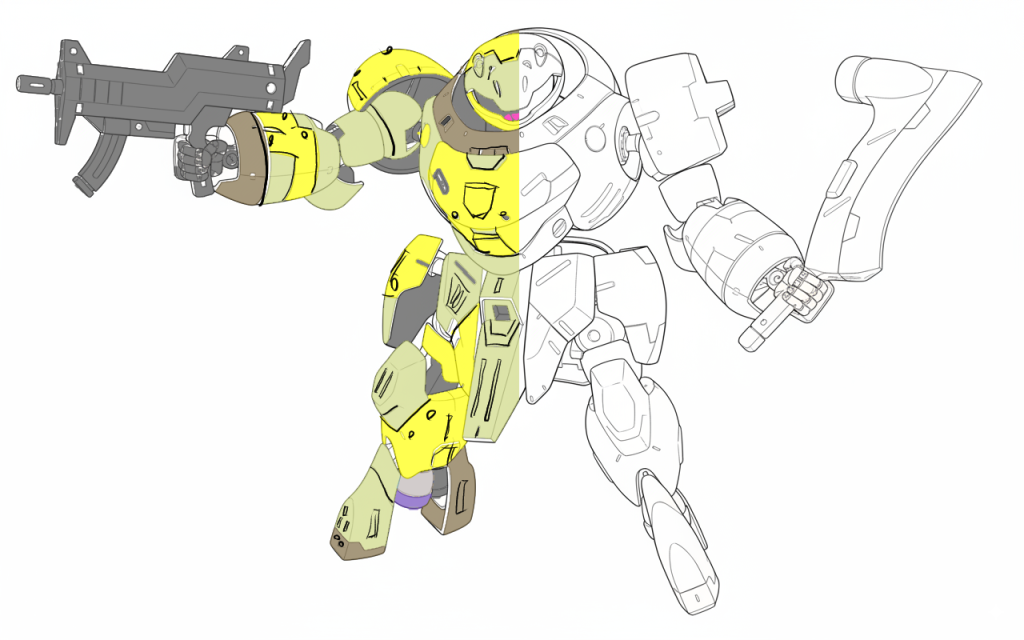 Google AI Studioで線画を作ってもらって塗り絵をしてカラーリングを検討しました。AIすごい。数秒でこの線画描くとは(gundam-kao3)