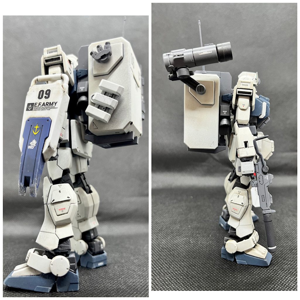コンテナには状況に応じて様々な武器や予備弾倉を装着可能です。左側側面には100mmマシンガンの予備弾倉を3個つけてます。あと、スモークディスチャージャーもつけました。
