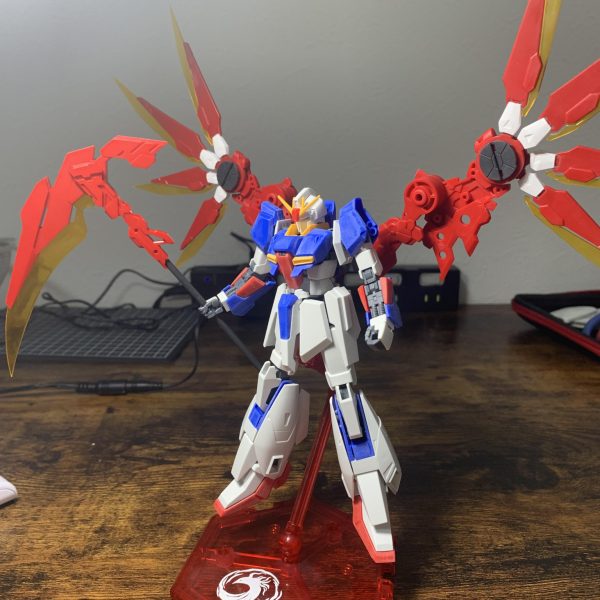 ・HG 1/144 ゼータガンダム・童友社 御模道 ATKガール 四聖獣 朱雀・メガミデバイス 朱羅 弓兵のミキシングです。機体名や設定、カラーリングはまだ未定です。今、変形をオミットするか悩んでいます💦コレが完成したらMk-II（白虎）、ZZ（玄武）、Hi-ν（青龍）、ガンダム（麒麟）を予定してます🙇（2枚目）