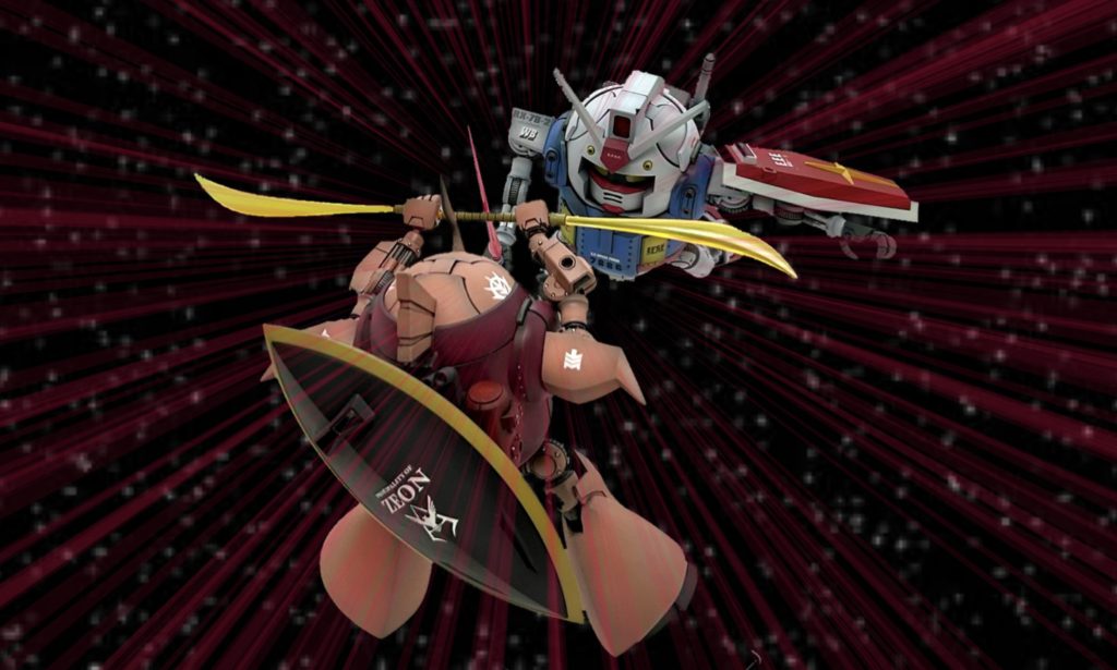 シャアゲルといえばこの場面。ナギナタの柄の素材でシールドや本体作れよ😅