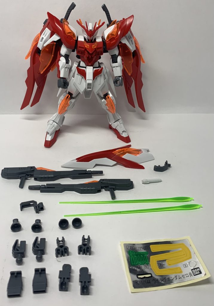 最後に付属品パーツ類。HGACウイングガンダムゼロのバリエということで変更されたパーツが余りますね。バーニア等は加工すればなにかに使えそうです。外伝の主人公機ということもあってギミックが原型機よりも増えて燃えさかる炎のような青年のシルエットへと変貌しましたね〜かなりかっこいいです！オススメ！＊＊＊ビルドダイバーズ二次小説「陰キャアイドルはGBN〈惑星〉を救いたい。」はこちらのつぶやきによる【試し読み】またはpixiv先行で更新中です〜二次創作にご興味のおありの方はぜひ〜