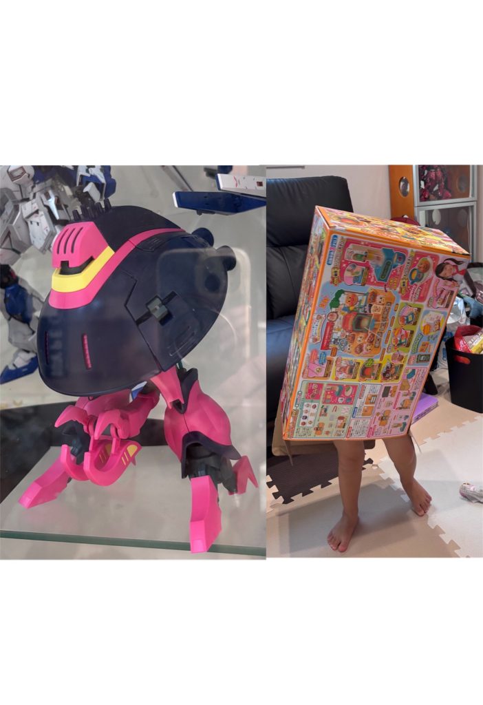 作品名：バウンド・ドッグの真似する娘^_^<p>朝からガンプラいじっているパパにかまって欲しくて忍び寄る娘の影… 知ってか知らずか、父が作るバウンド・ドッグに偽装する2歳の娘でした😊</p>
