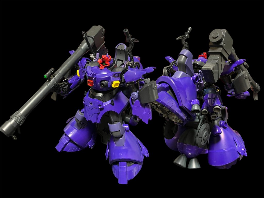 遅くなったよー、リック・ドライゼン^_^構造自体は手を加えず、ドライゼンのバックパックをバックスカートとして流用^_^今回はドムの構造に助けられて、余計な穴を開けずに済みました😮💨