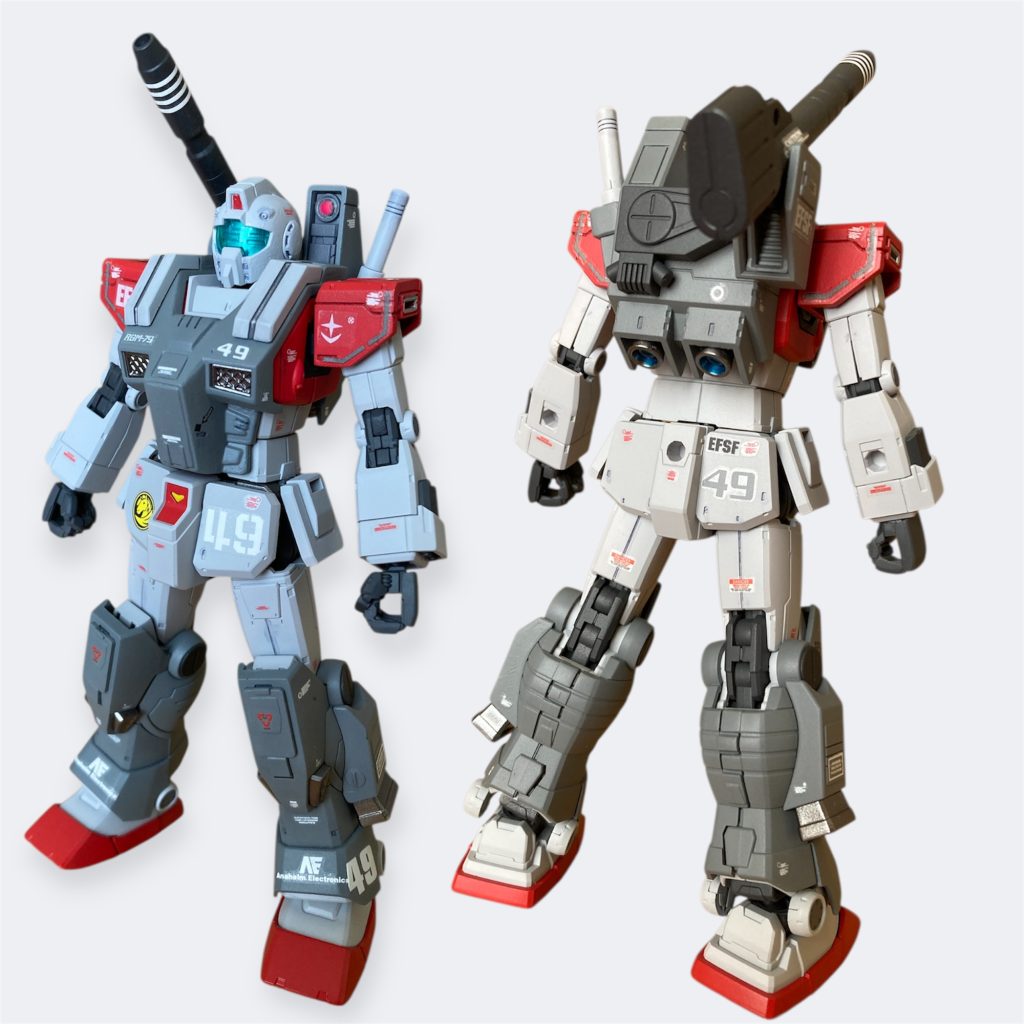 武装無し状態機体番号は、最近の並びで49番に。以前アップした時は白い部分は未塗装でしたが今回はいつものグレーサフにホワイトを混ぜたもの。赤はクレオスのハーマンレッド、アーマーはオーシャングレーです。