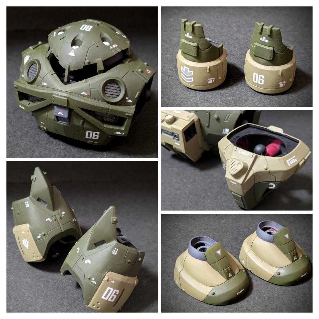 ウェザリング前の各パーツ。ウォッシング前提でコントラストは強めにしました。