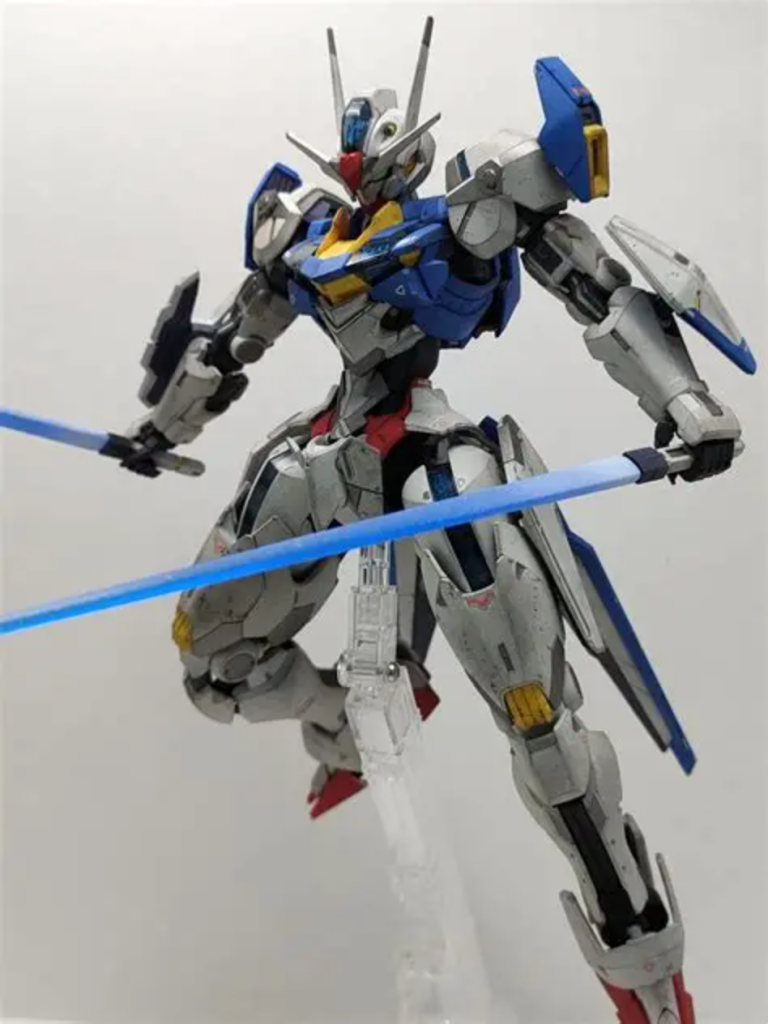 作業工程です。バーメットの部分はメッキをリムーバーで落としガンマカコスモメタブルーで塗装。ボディはMr.ホビーマーカーのガンメタで部分塗装。関節等もシルバーやゴールドで部分塗装しています。付属のマーキングシールも使いました。リアルタッチマーカーで墨入れ＆ウォッシング→つや消しトップコート→ピッチング→ウェザリングマスターで汚し→つや消しトップコートでフィニッシュです🫡