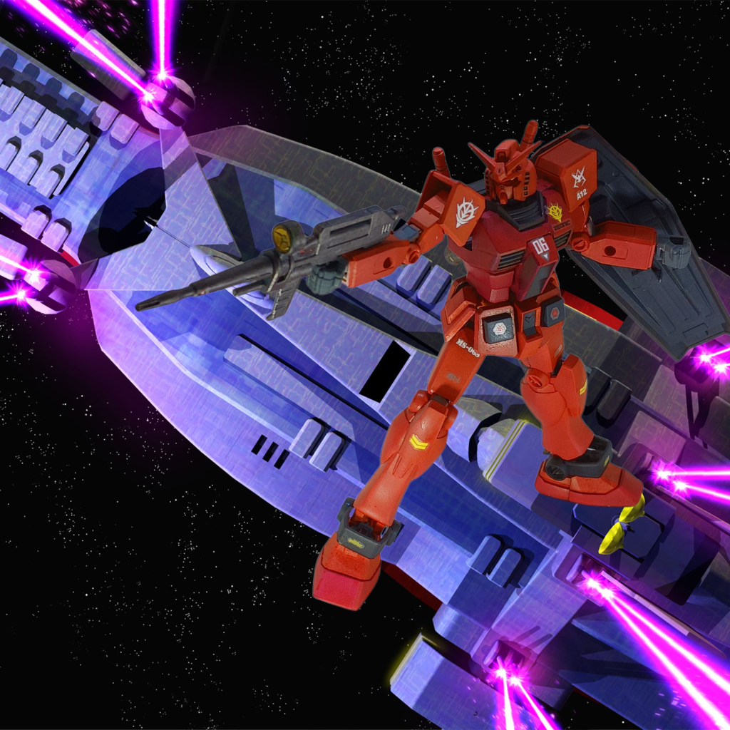 宇宙戦にて、ライフルを構えるシーン