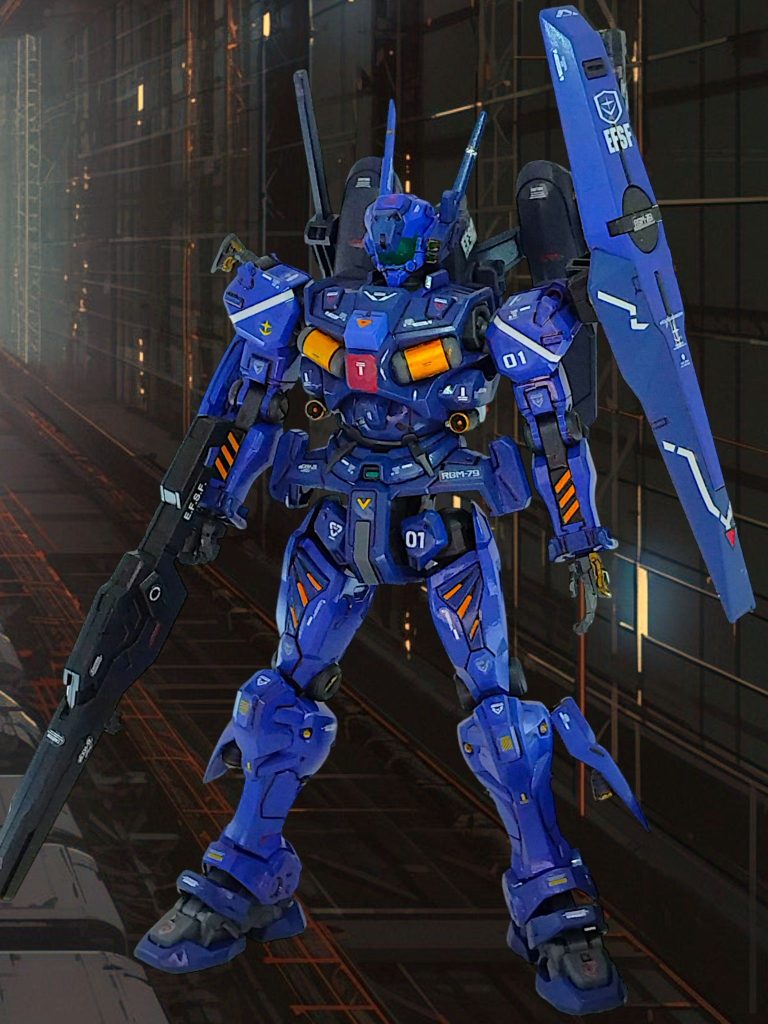 いつものように基本キットにいろいろくっ付けていますブルーディスティニー1号機の青って、明るい青だったり、いろいろな作例があると思いますが、私は濃青が一番好きです(gundam-kao6)