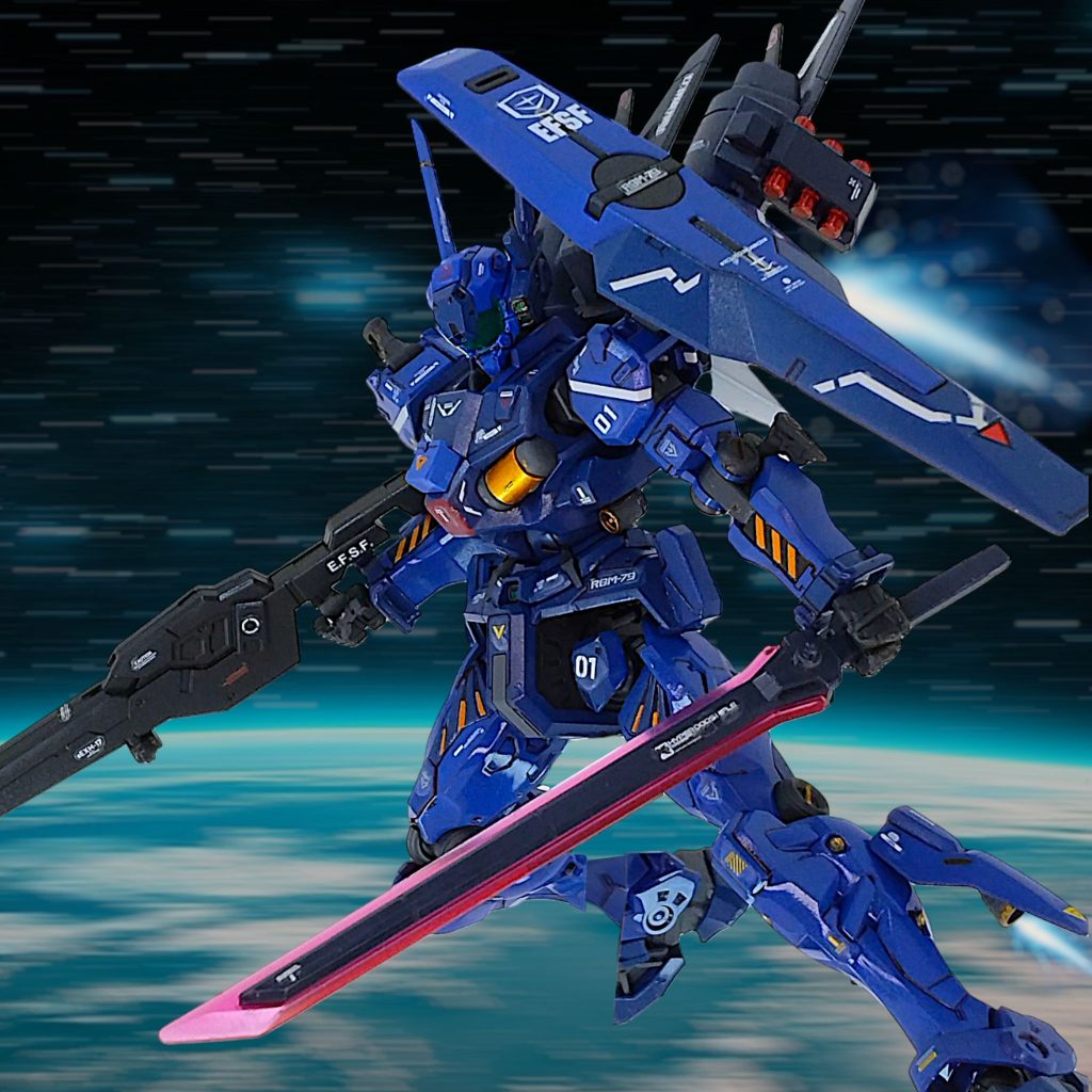 肩固定式シールドはHGプルトーネを使用以前作ったユウ専用ジェスタのコンセプトをベースに、自分なりに軽キャノン(BD1号機)を作ってみました(gundam-kao6)