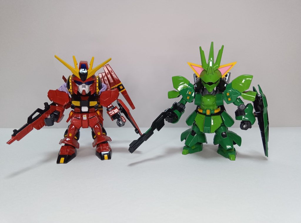 銀魂スピンオフ、「3年Z組銀八先生」新刊刊行(10/3)&アニメ放送(10/6)を勝手に祝して、アニメ銀魂第50話に一瞬登場するパロディ機体をSDEXスタンダードで制作しました。アニメ銀魂第50話「節目節目に気合いを入れ直せ」は、アニメが2年目に突入するにあたってどうするかをキャラ達が話し合う回で「ワンス・アポン・ア・タイム・イン・チャイナ娘」は神楽の案です。興味のある方は各種サブスクなどでご覧ください。設定画とかあるのかな?と検索してみましたが、当然というかそんなモノは無く、ただ、νガンダムVer.KA(神楽)、サザビーVer.CA(キャサリン)という機体名が見つかりました(公式かは分かりませんが…)