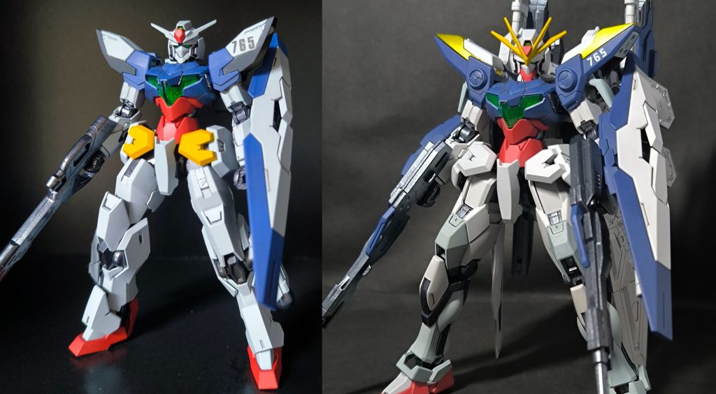 改修元のガンダム・ヴォルテックスと比較頭部アンテナをカミキバーニング、肩部をウイングゼロ、脚部をキャリバーンとEGストライクに変更武装のライフルをツインバスターライフルに変更し、背部にはEGグラスフェザーをベースにライトニングバスターの大型砲とソードインパルスのエクスカリバーを装備腕部に30MMのフルアーマーユニットのパーツをガントレットとして追加しています