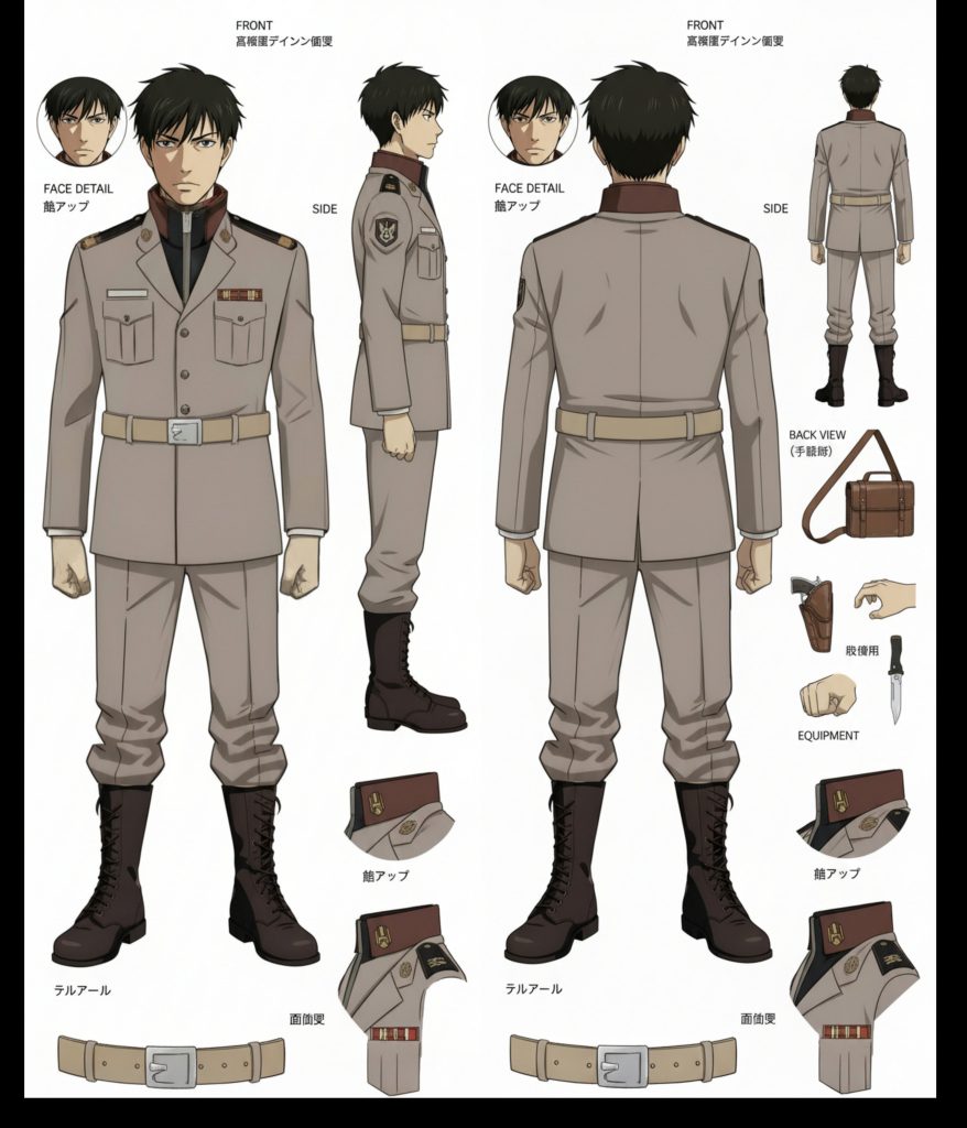 このキャラは足元が描かれていなかったり襟元が元画像のスーツのままだったりで、大変苦労しました、そのせいで少しスタイルがガチムチさんになっております!ちなみに元々の画像は友人のベストショットから本来は暑苦しいオッサンにしようと思っていたんですが変更してみました。