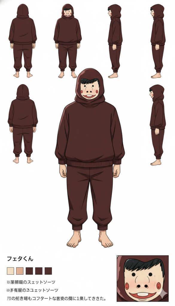 設定画失敗ver.2もうめんどくさいから、正確な設定画はいらないや、 これスエットスーツじゃなくて部屋着のスエットだよね???