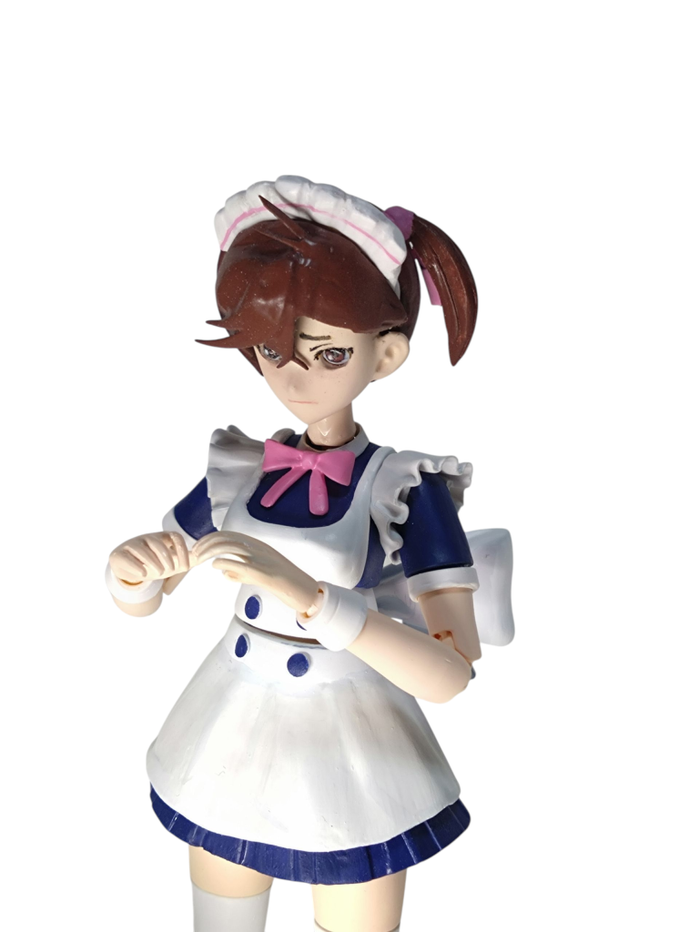 少し寄りで。顔パーツの頬部分にうっすらピンクにしてアニメの照れてる感じを表現してるつもりですが写真だと分かりにくいです。