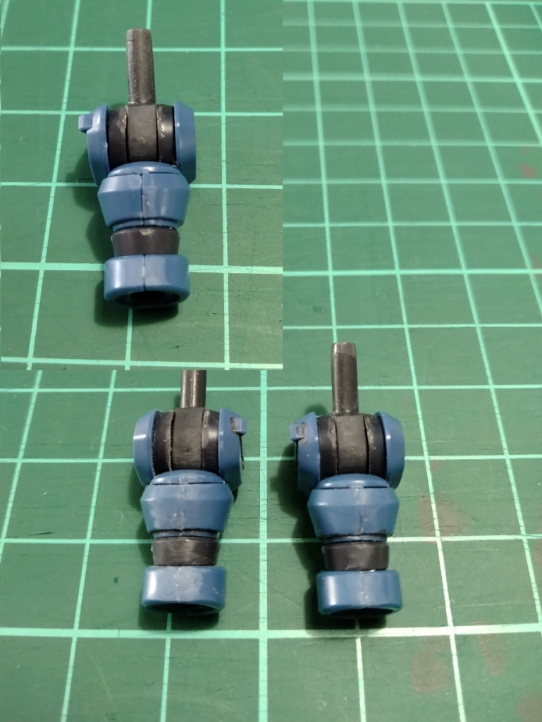 合わせ目処理②(↓加工後)パーツの色が濃いほど白く見えます。トップコートを拭いた後に色が明るくなるのと凹凸部分が少し平らになるのでこのくらいが妥協点ですか。