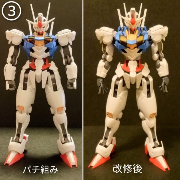 先日、フォローさせて頂いているミズカともかささんよりバトンを託されました。どうやらGUNSTA内で交流のあるモデラーさん達が、自分の塗装レシピや改造法、使っている道具などを他の方にも公開する…みたいな意図のバトンリレーのよう。自分はここ数年、完成作品を投稿していないほぼほぼ『見る専』なのでバトンが回ってくる事は無いだろうと完全に油断していました(笑)。しかしバトンを受け取った以上、何かしら投稿しなくては…しかし私には皆さんに披露できるようなテクニックや塗装法、おすすめの道具など特になく…ものすごくネタに困ってしまいました😅そこでしばらく悩んだ末、私が最近好きでよくやっている工作『プロポーション改修』についてちょこっと書いてみます😊…と言っても初級モデラーの私の解説では、プロポーション改修をやった事ある上・中級モデラーの方々には退屈な内容かも知れませんが😅そして私のプロポーション改修作品の中で完成までこぎ着けたのはガンキャノン1体だけという…💦いや、これ私が語って良いテーマなのかもはや疑問ですがここまで書いたので仕方ない…続けます😁前置きが長くなりましたが、まずプロポーション改修をするとどんな効果があるのかというと『キットを自分好みのプロポーションにできる』当たり前ですが、これが1番なのではないかと😊ただ元のキットのプロポーションに不満がなければ弄る必要は全くありません😁しかし、ほんの数ミリ単位の延長や短縮でパッと見の雰囲気が格段に変わるのです!例として私のいくつかある制作中(放置中😅)のものを晒します🙇画像① HG陸戦型ガンダム以前、制作中で投稿した事のある陸ガン。この場合は、首、腹部、ひざ関節、足首で延長しています。身長が伸びてなんとなくスタイリッシュになった感じがしません?こういう改修ってキットによって方法が違いますが、ネットを探せば載ってる場合もありますし、自分なりのやり方を見つけるのもアリだと思います😊画像② 陸ガンの各部詳細左上から時計回りに首、腹部、ひざ関節、足首になります。首と腹部は定番のプラ板挟み込み、ひざと足首は差し込み部分が奥まで入らないようにプラ板で適当にスペーサー作って接着しただけの超お手軽改修😅ほぼ見えない部分とかは手抜きするのがSont@流😁画像③ HGガンダムエアリアルこちらも以前制作中で投稿させて頂いたエアリアル。現在はここから脛も延長してさらに脚長になっておりますが、右画像の状態で肩部の幅詰め、腹部延長、二の腕短縮、股関節軸の入れ替え等をやっています(うろ覚え😅 )。改修に関してはほぼネット記事を参考にしたと思います😊画像④ HGガンキャノン(リバイブ版)こちらは過去作のガンキャノン。唯一のプロポーション改修の完成作品になります😅💦二の腕はプラ板を巻いて太らせ、太ももはプラ板とパテで太らせています。今見ると改修が雑だなぁ…😰 画像⑤ EG RX-78 ガンダム こちらも以前制作中に投稿したエントリーグレードのガンダム。アニメ寄りのプロポーションを目指して改修しました…が、ホワイト部の塗装が上手くいかず頓挫😨画像⑥ 制作途中で放置されてるモノたちプロポーション改修は大好きなのですが、プロポーションの改修で満足してしまったり、自分のレベルに見合わない難易度高めの改修に手を出してモチベーションが下がったり、色々な理由から放置されているプロポーション改修済みの制作途中のキットたち😅彼らがちゃんと完成までたどり着く日ははたして来るのか!?…以上、プロポーション改修ノススメ?でした😄長くなりましたが、薄~い内容で申し訳ございません🙇💦ここまで読んでいただいてありがとうございます😆✨…こんなんで良かったのかな? (3枚目)