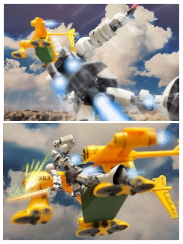 だが躊躇せずバーニアペダルを踏み込み一気にハクジを加速させるニムバス大尉。コクピット内で異常値警報が鳴り響く中、ヅダの系譜のその機体は衝突する勢いで瞬く間にターゲットの輸送艇に接近‼️そして輸送艇を眼前に捉えたニムバス大尉は渾身の斬撃を繰り出す。その一撃は見事にコクピット部を溶断‼️こうしてニムバスら追撃特務部隊は裏切り者のクルスト博士抹殺を完遂したのであった…✴️