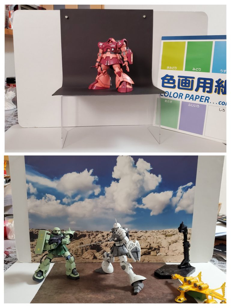 まずは私の撮影スタジオを紹介します🎵撮影スタジオは我が家のリビングのテーブル‼️このテーブルの上とスマホ一台で私のすべての画像が産み出されてます🤭✨上の画像はサムネイルで私が使っている黒背景の撮影現場。ブースや照明機器などの機材は一切なし‼️周りは白い段ボール紙で黒背景は100均で購入した色画用紙で照明と呼べるものは天井の蛍光灯です✴️そしてデジラマシーンもここで撮影❗様々な背景シートを妄想イメージのシーンに合わせてチョイスして撮影しております🎵そうなんです❗ご存じの方もいらっしゃるかと思いますが私のデジラマは合成CGで合わせておりません😊📸✨