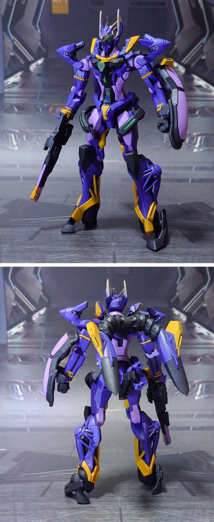 GFreDの前後ろ。工作は、ゲート再処理、エッジ尖らせ、パーティングライン・段ズレ・ヒケの対処、穴あけ、面出し、合わせ目消し、市販パーツの貼り付け・埋め込み、真鍮線埋め込みによる可動軸の補強を実施。