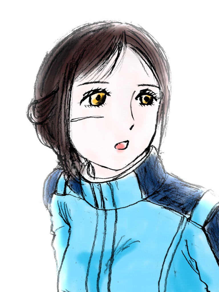 最初にアップしたイラストが気に入らず、イラスト、全部直しました。でも、このミヤギのイラストは何回やり直してもうまくできませんでした(gundam-kao9)アンナもですね。可愛く描けない。そして、元の絵柄がいいと言うお声をもらっておきながらも、結局はアニメ化してしまいました(gundam-kao10)やっぱり、自分としては動く方が嬉しいんです(gundam-kao10)あと、あれですね。学ランの変なMSは、こいつです笑