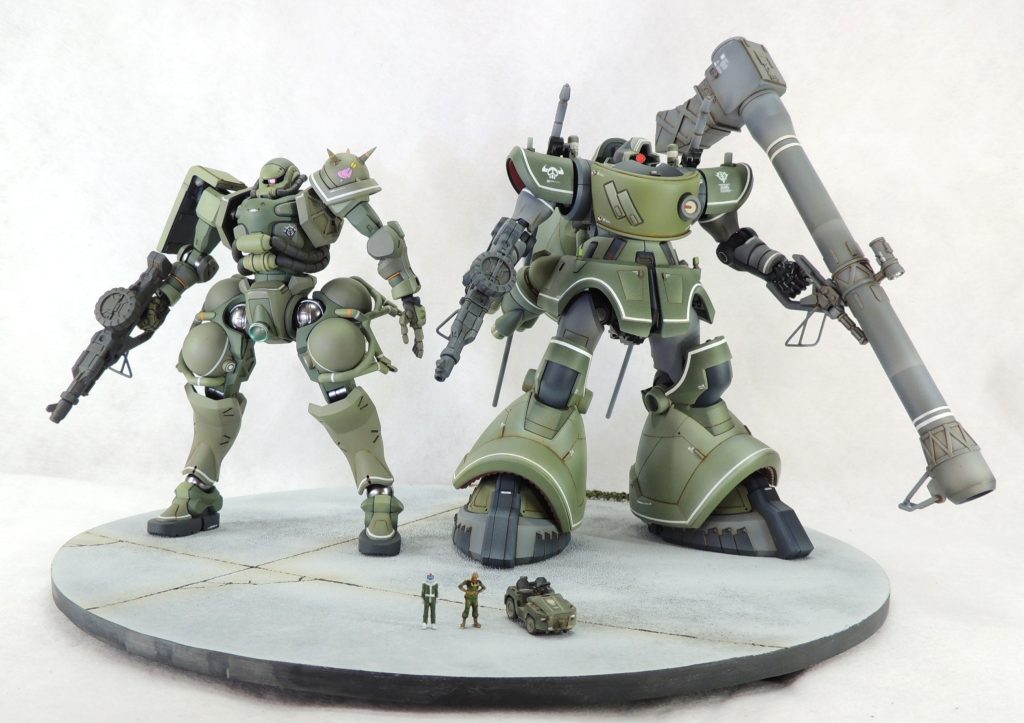 ■カラーリング　本体薄グリーン　明灰緑色(中島系)　本体濃グリーン　濃緑色(中島系)＋明灰緑色少々　胸部グリーン　ボトムズカラー01ＡＴグリーン　肩・裾　ザブングルカラーシリーズ WM-06 ウォーカーレッド　ヒート・サーベル(使用時)　ホワイト下地＋蛍光イエローグリーン　薄グレー　メカサフLIGHT　濃グレー　メカサフSUPER HEAVY＋コバルトブルー少々