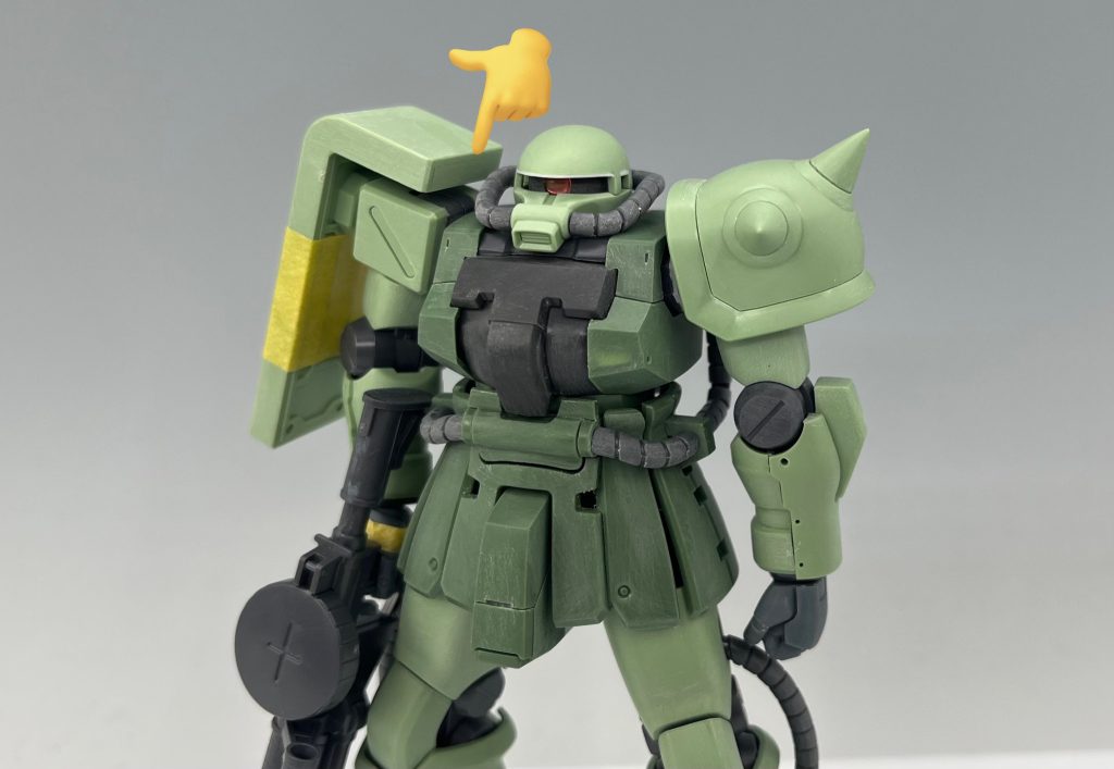 頭部 ひさし0.3プラ板貼って目つきを気持ち細く 頭部位置を少し下げました左肩シールド 頭部に近い面に出る合わせ目が気になったので消しました胸部と股間部形状変更ハンドパーツをPLAISM FACTORYさんのPFハンドV2[丸C]8.3ｍｍに変更一部新規で掘ったりしました