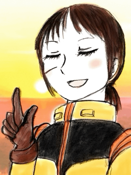 ウェブ上の知識を丸暗記したみたいなセリフだな、とイギーが茶化す。それは失礼しました、と言って、ミヤギは引き下がった。蘊蓄を披露し終えて、満足したらしい。「要するに、夕焼け小焼けね。」 今回は夜明けだがな、と、ヘントが補足する。「コロニーでも、太陽光の調整をして再現することもありますが、本物は違うでしょうね。」 再び、ミヤギが会話に加わる。「地球に降りてきてからは、そういうことに気を向ける余裕はありませんでしたが、そっか、地球なら本物を見られるんだ。」 ミヤギの瞳が、期待の光を帯びるのを横目に、イギーが話題を変える。「先に出た部隊の装備や練度、敵との兵力差を見ても、まあ、作戦の失敗ということはまず心配はなかろうが……」背伸びをしながら続ける。「お前らがそうやっていちゃつくの、俺はもう構わんが、一応ここは戦場だ。前線に出ていく連中の前では、少し気を遣えよ。」 珍しく、イギーが真剣な口調で釘を刺す。ミヤギが気まずそうに口をつぐんでしまったので、ヘントが話を引き継ぐ。「それは、そのとおりだ。後方での任務のせいで感覚が鈍っていたかもな。」席を立ち、ミヤギの横に立つ。「ミヤギ少尉もあまり気にするな。これから気を付ければいい。」「だから、そういうのを言っている。」「お前の前では構わないと、お前が言った、さっきな。」イギーの方を振り返ると、にやりと笑う。「くそ、ホントにやるようになりやがって、プレイボーイが。」「なんならキスでもしてみせようか?」ヘントにしては随分と攻めたことを言う。訓戒を述べながらも、2人も、まあ、それなりに順調なのだろうと、イギーは微笑ましく思う。「いえ、イギー少尉のご指摘に従いましょう。ここは、気を引き締めます。すみません。」